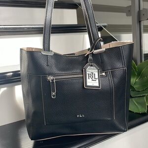 Ralph Lauren Black Leather Tote Bag